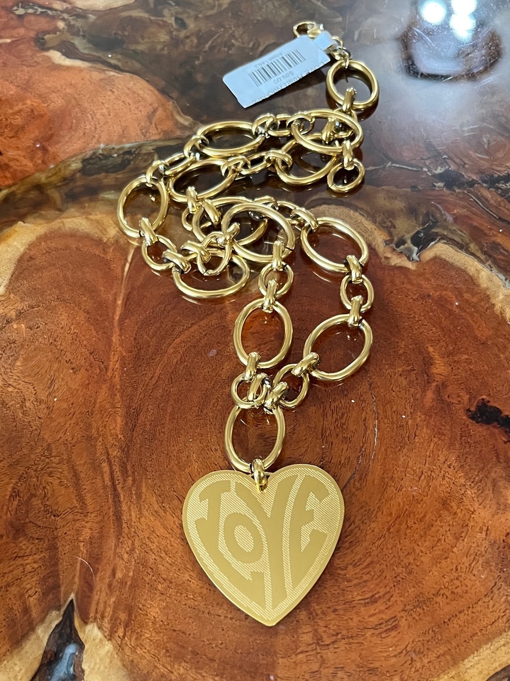 Betsy Pittard Statement Gold Link
Chain Necklace with Graphic
"LOVE" Heart NWT